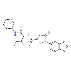 ChemSpider 2D Image | N~2~-{[1-(1,3-Benzodioxol-5-yl)-5-oxo-3-pyrrolidinyl]carbonyl}-N-cyclohexylisoleucinamide | C24H33N3O5