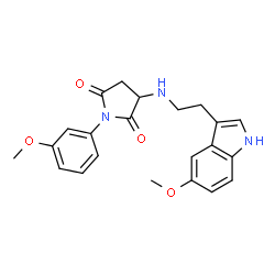 ChemSpider 2D Image | 1-(3-methoxyphenyl)-3-{[2-(5-methoxy-1H-indol-3-yl)ethyl]amino}-2,5-pyrrolidinedione | C22H23N3O4