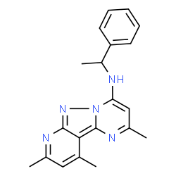 ChemSpider 2D Image | 2,8,10-Trimethyl-N-(1-phenylethyl)pyrido[2',3':3,4]pyrazolo[1,5-a]pyrimidin-4-amine | C20H21N5
