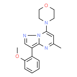 ChemSpider 2D Image | 3-(2-Methoxyphenyl)-5-methyl-7-(4-morpholinyl)pyrazolo[1,5-a]pyrimidine | C18H20N4O2