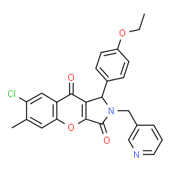 ChemSpider 2D Image | 7-Chloro-1-(4-ethoxyphenyl)-6-methyl-2-(3-pyridinylmethyl)-1,2-dihydrochromeno[2,3-c]pyrrole-3,9-dione | C26H21ClN2O4