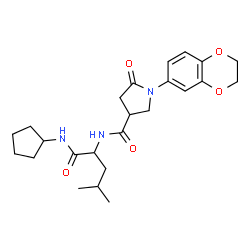 ChemSpider 2D Image | N-Cyclopentyl-N~2~-{[1-(2,3-dihydro-1,4-benzodioxin-6-yl)-5-oxo-3-pyrrolidinyl]carbonyl}leucinamide | C24H33N3O5