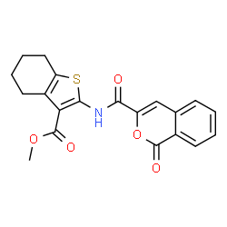 ChemSpider 2D Image | Methyl 2-{[(1-oxo-1H-isochromen-3-yl)carbonyl]amino}-4,5,6,7-tetrahydro-1-benzothiophene-3-carboxylate | C20H17NO5S