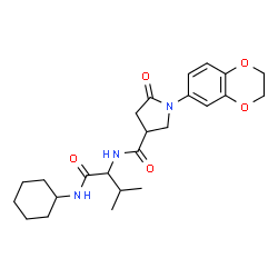 ChemSpider 2D Image | N-Cyclohexyl-N~2~-{[1-(2,3-dihydro-1,4-benzodioxin-6-yl)-5-oxo-3-pyrrolidinyl]carbonyl}valinamide | C24H33N3O5