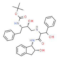ChemSpider 2D Image | beta-Hydroxy-N-[(1S,2R)-2-hydroxy-2,3-dihydro-1H-inden-1-yl]-Nalpha-[(2R,3S)-2-hydroxy-3-({[(2-methyl-2-propanyl)oxy]carbonyl}amino)-4-phenylbutyl]phenylalaninamide | C33H41N3O6