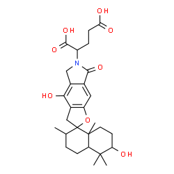 ChemSpider 2D Image | 2-(4,6'-Dihydroxy-2',5',5',8a'-tetramethyl-7-oxo-3',4',4a',5,5',6',7,7',8',8a'-decahydro-2'H-spiro[furo[2,3-f]isoindole-2,1'-naphthalen]-6(3H)-yl)pentanedioic acid | C28H37NO8