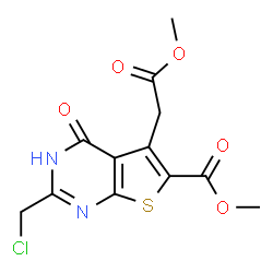 ChemSpider 2D Image | Methyl 2-(chloromethyl)-5-(2-methoxy-2-oxoethyl)-4-oxo-3,4-dihydrothieno[2,3-d]pyrimidine-6-carboxylate | C12H11ClN2O5S