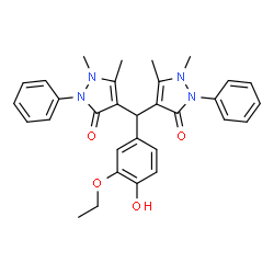 ChemSpider 2D Image | 4,4'-[(3-Ethoxy-4-hydroxyphenyl)methylene]bis(1,5-dimethyl-2-phenyl-1,2-dihydro-3H-pyrazol-3-one) | C31H32N4O4
