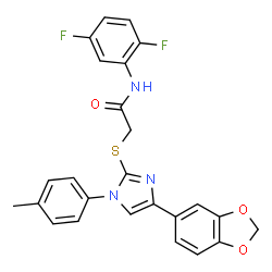 ChemSpider 2D Image | 2-{[4-(1,3-Benzodioxol-5-yl)-1-(4-methylphenyl)-1H-imidazol-2-yl]sulfanyl}-N-(2,5-difluorophenyl)acetamide | C25H19F2N3O3S