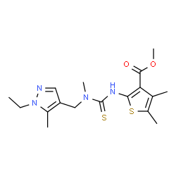 ChemSpider 2D Image | Methyl 2-({[(1-ethyl-5-methyl-1H-pyrazol-4-yl)methyl](methyl)carbamothioyl}amino)-4,5-dimethyl-3-thiophenecarboxylate | C17H24N4O2S2