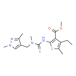 ChemSpider 2D Image | Methyl 2-({[(1,3-dimethyl-1H-pyrazol-4-yl)methyl](methyl)carbamothioyl}amino)-4-ethyl-5-methyl-3-thiophenecarboxylate | C17H24N4O2S2