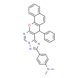 ChemSpider 2D Image | N,N-Dimethyl-4-(14-phenyl-14H-benzo[7,8]chromeno[3,2-e][1,2,4]triazolo[1,5-c]pyrimidin-2-yl)aniline | C30H23N5O
