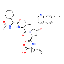 ChemSpider 2D Image | N-[(2S)-2-Acetamido-2-cyclohexylacetyl]-L-valyl-(4R)-N-[(2S)-1-carboxy-2-vinylcyclopropyl]-4-[(7-methoxy-4-quinolinyl)oxy]-L-prolinamide | C36H47N5O8