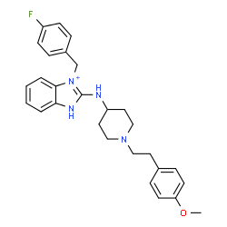 ChemSpider 2D Image | 3-(4-Fluorobenzyl)-2-({1-[2-(4-methoxyphenyl)ethyl]-4-piperidinyl}amino)-1H-3,1-benzimidazol-3-ium | C28H32FN4O