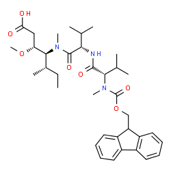 ChemSpider 2D Image | N-[(9H-Fluoren-9-ylmethoxy)carbonyl]-N-methyl-L-valyl-N-[(2R,3S,4S)-1-carboxy-2-methoxy-4-methyl-3-hexanyl]-N-methyl-L-valinamide | C36H51N3O7