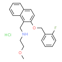ChemSpider 2D Image | N-({2-[(2-Fluorobenzyl)oxy]-1-naphthyl}methyl)-2-methoxyethanamine hydrochloride (1:1) | C21H23ClFNO2