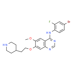 ChemSpider 2D Image | N-(4-Bromo-2-fluorophenyl)-6-methoxy-7-[2-(4-piperidinyl)ethoxy]-4-quinazolinamine | C22H24BrFN4O2