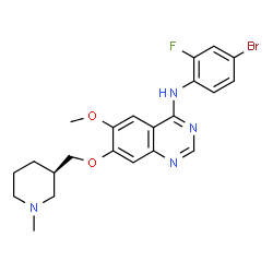 ChemSpider 2D Image | N-(4-Bromo-2-fluorophenyl)-6-methoxy-7-{[(3R)-1-methyl-3-piperidinyl]methoxy}-4-quinazolinamine | C22H24BrFN4O2