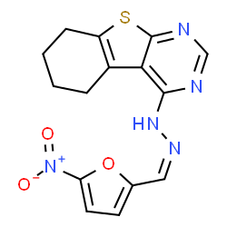ChemSpider 2D Image | 4-{(2Z)-2-[(5-Nitro-2-furyl)methylene]hydrazino}-5,6,7,8-tetrahydro[1]benzothieno[2,3-d]pyrimidine | C15H13N5O3S