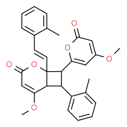 ChemSpider 2D Image | 5-Methoxy-8-(4-methoxy-2-oxo-2H-pyran-6-yl)-7-(2-methylphenyl)-1-[(E)-2-(2-methylphenyl)vinyl]-2-oxabicyclo[4.2.0]oct-4-en-3-one | C30H28O6