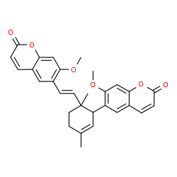 ChemSpider 2D Image | 7-Methoxy-6-{(E)-2-[2-(7-methoxy-2-oxo-2H-chromen-6-yl)-1,4-dimethyl-3-cyclohexen-1-yl]vinyl}-2H-chromen-2-one | C30H28O6