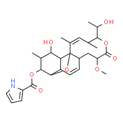 ChemSpider 2D Image | (18Z)-6-Hydroxy-16-(1-hydroxyethyl)-13-methoxy-5,17,19-trimethyl-14-oxo-2,15-dioxatetracyclo[9.8.0.0~1,7~.0~3,8~]nonadeca-9,18-dien-4-yl 1H-pyrrole-2-carboxylate | C28H37NO8