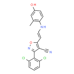 ChemSpider 2D Image | 3-(2,6-Dichlorophenyl)-5-{(E)-2-[(4-hydroxy-2-methylphenyl)amino]vinyl}-1,2-oxazole-4-carbonitrile | C19H13Cl2N3O2