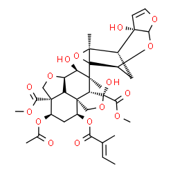 ChemSpider 2D Image | Dimethyl (2aR,3S,4S,4aR,5S,7aS,8S,10R,10aS)-10-acetoxy-3,5-dihydroxy-4-[(1S,2S,8S,11S)-2-hydroxy-11-methyl-5,7,10-trioxatetracyclo[6.3.1.0~2,6~.0~9,11~]dodec-3-en-9-yl]-4-methyl-8-{[(2E)-2-methyl-2-bu
tenoyl]oxy}octahydro-1H-furo[3',4':4,4a]naphtho[1,8-bc]furan-5,10a(8H)-dicarboxylate | C35H44O16