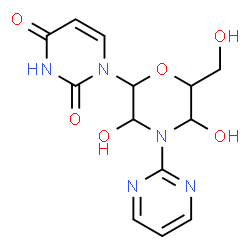 ChemSpider 2D Image | 1-[3,5-Dihydroxy-6-(hydroxymethyl)-4-(2-pyrimidinyl)-2-morpholinyl]-2,4(1H,3H)-pyrimidinedione | C13H15N5O6