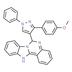 ChemSpider 2D Image | 6-[3-(4-Methoxyphenyl)-1-phenyl-1H-pyrazol-4-yl]-6,12-dihydrobenzimidazo[1,2-c]quinazoline | C30H23N5O