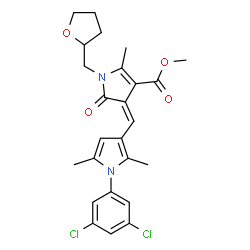 ChemSpider 2D Image | Methyl (4Z)-4-{[1-(3,5-dichlorophenyl)-2,5-dimethyl-1H-pyrrol-3-yl]methylene}-2-methyl-5-oxo-1-(tetrahydro-2-furanylmethyl)-4,5-dihydro-1H-pyrrole-3-carboxylate | C25H26Cl2N2O4