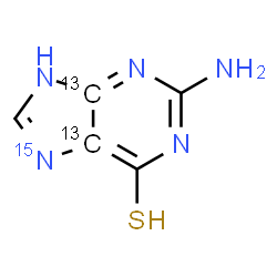 ChemSpider 2D Image | 2-Amino(4,5-~13~C_2_,7-~15~N)-9H-purine-6-thiol | C313C2H5N415NS