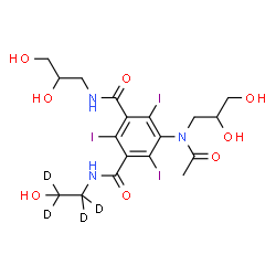 ChemSpider 2D Image | 5-[Acetyl(2,3-dihydroxypropyl)amino]-N-(2,3-dihydroxypropyl)-N'-[2-hydroxy(~2~H_4_)ethyl]-2,4,6-triiodoisophthalamide | C18H20D4I3N3O8