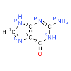 ChemSpider 2D Image | 2-(~15~N)Amino(~13~C_5_,~15~N_4_)-1,9-dihydro-6H-purin-6-one | 13C5H515N5O