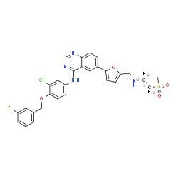 ChemSpider 2D Image | N-{3-Chloro-4-[(3-fluorobenzyl)oxy]phenyl}-6-[5-({[2-(methylsulfonyl)(~13~C_2_)ethyl](~15~N)amino}methyl)-2-furyl]-4-quinazolinamine | C2713C2H26ClFN315NO4S