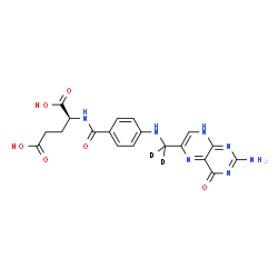ChemSpider 2D Image | N-(4-{[(2-Amino-4-oxo-4,8-dihydro-6-pteridinyl)(~2~H_2_)methyl]amino}benzoyl)-L-glutamic acid | C19H17D2N7O6
