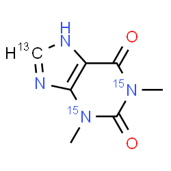 ChemSpider 2D Image | 1,3-Dimethyl(8-~13~C,1,3-~15~N_2_)-3,7-dihydro-1H-purine-2,6-dione | C613CH8N215N2O2