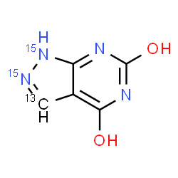 ChemSpider 2D Image | (3-~13~C,1,2-~15~N_2_)-1H-Pyrazolo[3,4-d]pyrimidine-4,6-diol | C413CH4N215N2O2