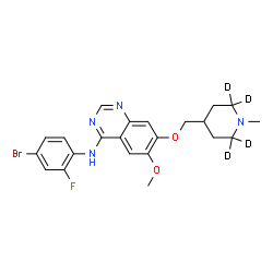 ChemSpider 2D Image | N-(4-Bromo-2-fluorophenyl)-6-methoxy-7-{[1-methyl(2,2,6,6-~2~H_4_)-4-piperidinyl]methoxy}-4-quinazolinamine | C22H20D4BrFN4O2