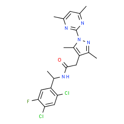ChemSpider 2D Image | N-[1-(2,4-Dichloro-5-fluorophenyl)ethyl]-2-[1-(4,6-dimethyl-2-pyrimidinyl)-3,5-dimethyl-1H-pyrazol-4-yl]acetamide | C21H22Cl2FN5O