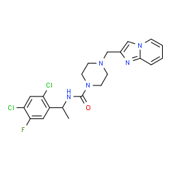 ChemSpider 2D Image | N-[1-(2,4-Dichloro-5-fluorophenyl)ethyl]-4-(imidazo[1,2-a]pyridin-2-ylmethyl)-1-piperazinecarboxamide | C21H22Cl2FN5O