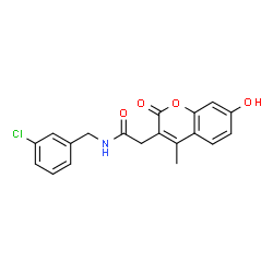 ChemSpider 2D Image | N-(3-Chlorobenzyl)-2-(7-hydroxy-4-methyl-2-oxo-2H-chromen-3-yl)acetamide | C19H16ClNO4