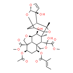 ChemSpider 2D Image | Dimethyl (2aR,3S,4S,4aR,5S,7aS,8S,10R,10aS,10bR)-10-acetoxy-3,5-dihydroxy-4-[(1R,2S,6S,9R,11S)-2-hydroxy-11-methyl-5,7,10-trioxatetracyclo[6.3.1.0~2,6~.0~9,11~]dodec-3-en-9-yl]-4-methyl-8-{[(2E)-2-met
hyl-2-butenoyl]oxy}octahydro-1H-furo[3',4':4,4a]naphtho[1,8-bc]furan-5,10a(8H)-dicarboxylate | C35H44O16
