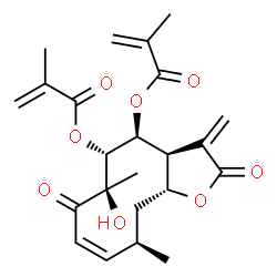 ChemSpider 2D Image | (3aS,4S,5R,6R,8Z,10R,11aR)-6-Hydroxy-6,10-dimethyl-3-methylene-2,7-dioxo-2,3,3a,4,5,6,7,10,11,11a-decahydrocyclodeca[b]furan-4,5-diyl bis(2-methylacrylate) | C23H28O8