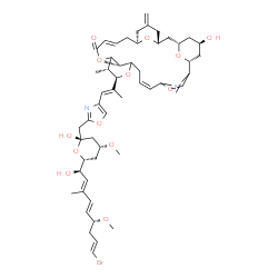 ChemSpider 2D Image | (1R,11R,12R,16E,19S,23R,25S,27R,31R)-11-{(1E)-1-[2-({(2S,4R,6R)-6-[(1R,2E,4E,6R,8E)-9-Bromo-1-hydroxy-6-methoxy-3-methyl-2,4,8-nonatrien-1-yl]-2-hydroxy-4-methoxytetrahydro-2H-pyran-2-yl}methyl)-1,3-o
xazol-4-yl]-1-propen-2-yl}-27-hydroxy-12,31-dimethyl-21-methylene-4,10,14,29,30-pentaoxa-32-azapentacyclo[23.3.1.1~2,5~.1~9,13~.1~19,23~]dotriaconta-2,5(32),6,16-tetraen-15-one | C53H71BrN2O13