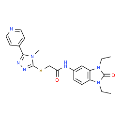 ChemSpider 2D Image | N-(1,3-Diethyl-2-oxo-2,3-dihydro-1H-benzimidazol-5-yl)-2-{[4-methyl-5-(4-pyridinyl)-4H-1,2,4-triazol-3-yl]sulfanyl}acetamide | C21H23N7O2S