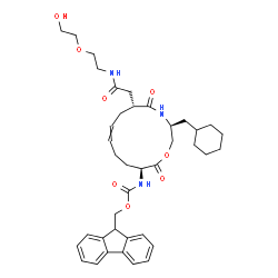 ChemSpider 2D Image | 9H-Fluoren-9-ylmethyl [(3S,6R,12S)-3-(cyclohexylmethyl)-6-(2-{[2-(2-hydroxyethoxy)ethyl]amino}-2-oxoethyl)-5,13-dioxo-1-oxa-4-azacyclotridec-8-en-12-yl]carbamate | C39H51N3O8