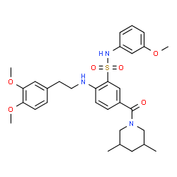 ChemSpider 2D Image | 2-{[2-(3,4-Dimethoxyphenyl)ethyl]amino}-5-[(3,5-dimethyl-1-piperidinyl)carbonyl]-N-(3-methoxyphenyl)benzenesulfonamide | C31H39N3O6S