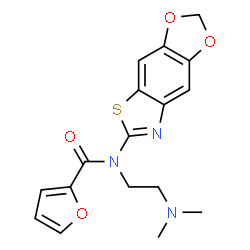 ChemSpider 2D Image | N-[2-(Dimethylamino)ethyl]-N-([1,3]dioxolo[4,5-f][1,3]benzothiazol-6-yl)-2-furamide | C17H17N3O4S