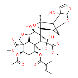 ChemSpider 2D Image | Dimethyl (2aR,3S,4S,4aR,5S,7aS,8S,10R,10aS)-10-acetoxy-3,5-dihydroxy-4-[(1S,2S,8S,11S)-2-hydroxy-11-methyl-5,7,10-trioxatetracyclo[6.3.1.0~2,6~.0~9,11~]dodec-3-en-9-yl]-4-methyl-8-[(2-methyl-2-butenoy
l)oxy]octahydro-1H-furo[3',4':4,4a]naphtho[1,8-bc]furan-5,10a(8H)-dicarboxylate | C35H44O16